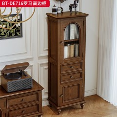 【精品】千匠一品 美式中古风格 主材红橡木+辅材实木拼花+松木+长虹玻璃 时尚大气罗马高边柜BT-DE716-J