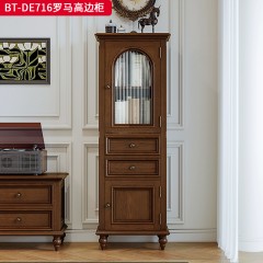 【精品】千匠一品 美式中古风格 主材红橡木+辅材实木拼花+松木+长虹玻璃 时尚大气罗马高边柜BT-DE716-J