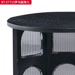 【精品】千匠一品 美式中古风格 主材红橡木+辅材实木板拼花+长虹玻璃 时尚大气罗马园角几BT-ET715-J