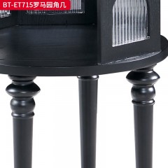 【精品】千匠一品 美式中古风格 主材红橡木+辅材实木板拼花+长虹玻璃 时尚大气罗马园角几BT-ET715-J
