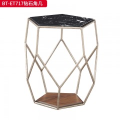 【精品】千匠一品 美式中古风格 人造面板+金色不锈钢+黑胡桃木隔板 时尚大气钻石角几BT-ET717-J