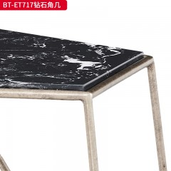 【精品】千匠一品 美式中古风格 人造面板+金色不锈钢+黑胡桃木隔板 时尚大气钻石角几BT-ET717-J