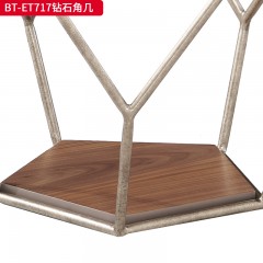 【精品】千匠一品 美式中古风格 人造面板+金色不锈钢+黑胡桃木隔板 时尚大气钻石角几BT-ET717-J