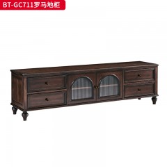 【精品】千匠一品 美式中古风格 主材红橡木+辅材实木板拼花+松木+长虹玻璃 时尚大气罗马地柜BT-GC711-J