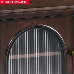 【精品】千匠一品 美式中古风格 主材红橡木+辅材实木板拼花+松木+长虹玻璃 时尚大气罗马地柜BT-GC711-J