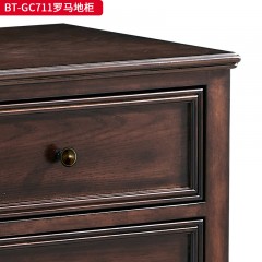 【精品】千匠一品 美式中古风格 主材红橡木+辅材实木板拼花+松木+长虹玻璃 时尚大气罗马地柜BT-GC711-J