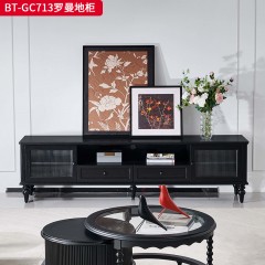 【精品】千匠一品 美式中古风格 主材红橡木+辅材实木板拼花+松木+长虹玻璃 时尚大气罗曼地柜BT-GC713-J