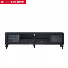 【精品】千匠一品 美式中古风格 主材红橡木+辅材实木板拼花+松木+长虹玻璃 时尚大气罗曼地柜BT-GC713-J