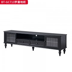 【精品】千匠一品 美式中古风格 主材红橡木+辅材实木板拼花+松木+长虹玻璃 时尚大气罗曼地柜BT-GC713-J