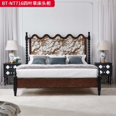 【精品】千匠一品 美式中古风格 主材红橡木+辅材实木板拼花+松木+贝壳 时尚大气四叶草床头柜BT-NT716-J