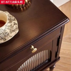 【精品】千匠一品 美式中古风格 主材桃花芯木+长虹玻璃+辅材进口橡胶木 时尚大气床头柜BT-NT718-J