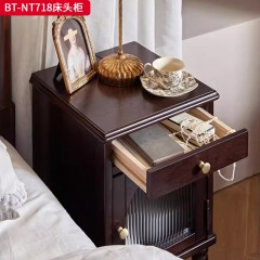 【精品】千匠一品 美式中古风格 主材桃花芯木+长虹玻璃+辅材进口橡胶木 时尚大气床头柜BT-NT718-J