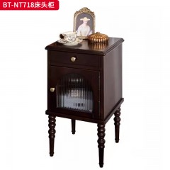 【精品】千匠一品 美式中古风格 主材桃花芯木+长虹玻璃+辅材进口橡胶木 时尚大气床头柜BT-NT718-J