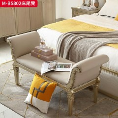 【精品】千匠一品 美式轻奢风格 榉木+软包+超纤皮  真皮 时尚大气床尾凳M-BS802-L