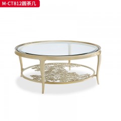 【精品】千匠一品 美式轻奢风格 榉木+钢化玻璃 时尚大气圆茶几M-CT812-L