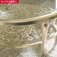 【精品】千匠一品 美式轻奢风格 榉木+钢化玻璃 时尚大气圆茶几M-CT812-L