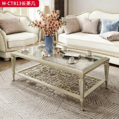 【精品】千匠一品 美式轻奢风格 榉木+钢化玻璃 时尚大气长茶几M-CT813-L