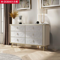 【精品】千匠一品 美式轻奢风格 榉木+贝壳+岩板 时尚大气六斗柜M-DE804-L