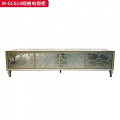 【精品】千匠一品 美式轻奢风格 榉木+玻璃镜子 时尚大气网格电视柜M-GC814-J