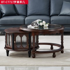 【精品】 千匠一品 美式中古风格 主材红橡木+辅材实木板拼花+长虹玻璃 时尚大气罗曼茶几BT-CT717-J