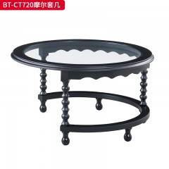 【精品】 千匠一品 美式中古风格 主材红橡木+辅材实木拼花+长虹玻璃 时尚大气摩尔圆几-J