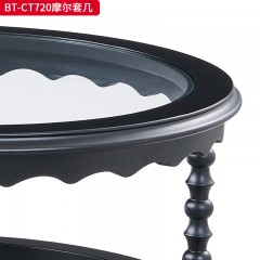 【精品】 千匠一品 美式中古风格 主材红橡木+辅材实木拼花+长虹玻璃 时尚大气摩尔圆几-J