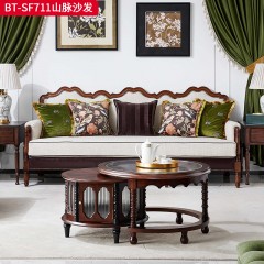 【精品】 千匠一品 美式中古风格 红橡木+高级棉麻布艺 时尚大气山脉沙发BT-SF711-J