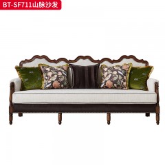 【精品】 千匠一品 美式中古风格 红橡木+高级棉麻布艺 时尚大气山脉沙发BT-SF711-J