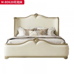 【精品】千匠一品 美式轻奢风格 榉木+超纤皮  真皮 时尚大气花冠床M-BD620-L