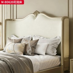 【精品】千匠一品 美式轻奢风格 榉木+超纤皮  真皮 时尚大气花冠床M-BD620-L