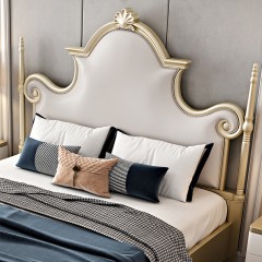 【精品】千匠一品 美式轻奢风格 榉木+超纤皮  真皮软包 时尚大气波西米亚床M-RC036-L