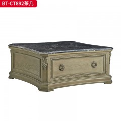 【精品】千匠一品 现代美式风格 水曲柳木+红橡木皮+实木雕刻+天然大理石 时尚大气茶几BT-CT892-L
