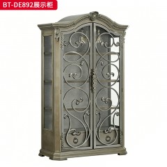 【精品】千匠一品 现代美式风格 水曲柳木+红橡木皮+实木雕刻+玻璃柜门+五金件 时尚大气展示柜BT-DE892-L