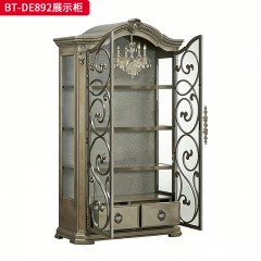 【精品】千匠一品 现代美式风格 水曲柳木+红橡木皮+实木雕刻+玻璃柜门+五金件 时尚大气展示柜BT-DE892-L