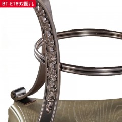 【精品】千匠一品 现代美式风格 水曲柳木+实木雕刻+天然大理石+五金框架 时尚大气圆几BT-ET892-L