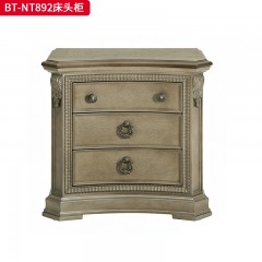 【精品】千匠一品 现代美式风格 水曲柳木+红橡木皮+实木雕刻 时尚大气床头柜BT-NT892-L