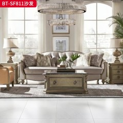 【精品】千匠一品 现代美式风格 水曲柳木+高密度海绵+布艺  半真皮 时尚大气沙发BT-SF811-L