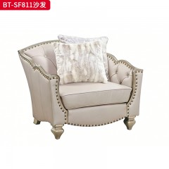 【精品】千匠一品 现代美式风格 水曲柳木+高密度海绵+布艺  半真皮 时尚大气沙发BT-SF811-L