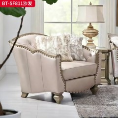 【精品】千匠一品 现代美式风格 水曲柳木+高密度海绵+布艺  半真皮 时尚大气沙发BT-SF811-L