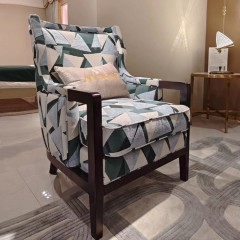 【精品】千匠一品 美式轻奢风格 高级棉绒布  麻布+胡桃色实木脚架+高回弹海绵+小腰枕 时尚大气格调单椅M-LC608-L