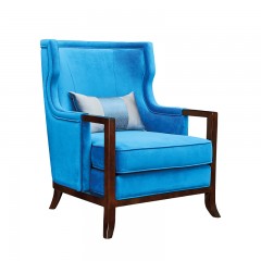 【精品】千匠一品 美式轻奢风格 高级棉绒布  麻布+胡桃色实木脚架+高回弹海绵+小腰枕 时尚大气格调单椅M-LC608-L