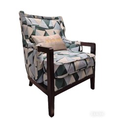 【精品】千匠一品 美式轻奢风格 高级棉绒布  麻布+胡桃色实木脚架+高回弹海绵+小腰枕 时尚大气格调单椅M-LC608-L