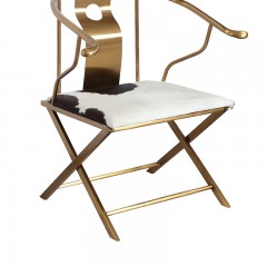 【精品】千匠一品 美式轻奢风格 花乳牛真皮面料+304拉丝钛金不锈钢+高回弹海绵 时尚大气奶牛单椅M-LC616-L