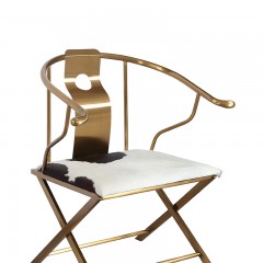 【精品】千匠一品 美式轻奢风格 花乳牛真皮面料+304拉丝钛金不锈钢+高回弹海绵 时尚大气奶牛单椅M-LC616-L