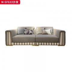 【精品】千匠一品 美式轻奢风格 头层小黄牛真皮+实木框架+304不锈钢装饰条 时尚大气沙发M-SF633-L