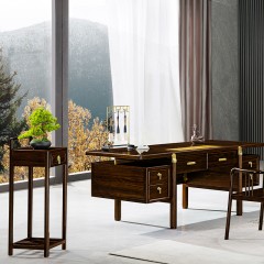 千匠一品 新中式风格 主材乌金木+辅材多层实木板贴乌金木皮+铜制拉手 时尚大气花架6833-L