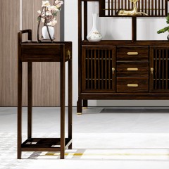 千匠一品 新中式风格 主材乌金木+辅材多层实木板贴乌金木皮+铜制拉手 时尚大气花架6833-L