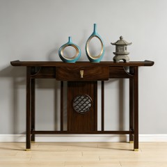 千匠一品 新中式风格 主材乌金木+辅材多层实木板贴乌金木皮+铜拉手 时尚大气玄关6973-L