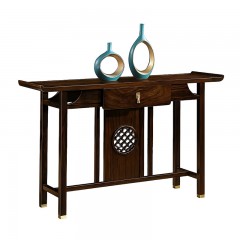 千匠一品 新中式风格 主材乌金木+辅材多层实木板贴乌金木皮+铜拉手 时尚大气玄关6973-L