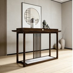 千匠一品 新中式风格 主材乌金木+辅材多层实木板贴乌金木皮+铜制五金 时尚大气玄关6975-L